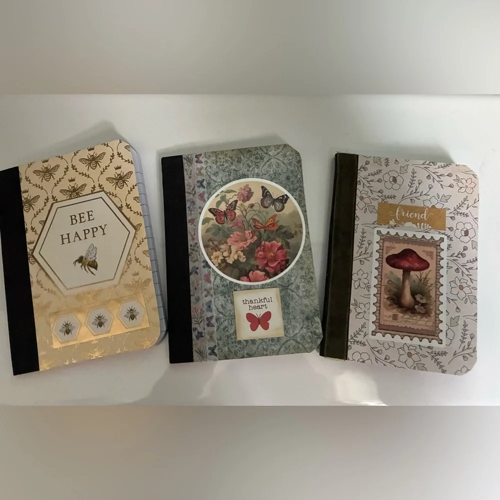 4/$15 ❤️ Altered Mini Notebook Set Bee Happy, Floral, and Mushroom Designs